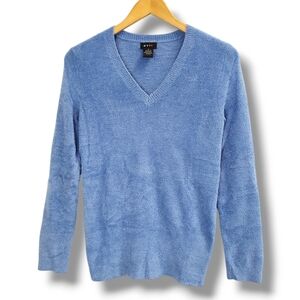 Evie Blue Fuzzy Knit Crew Sweater Size Small